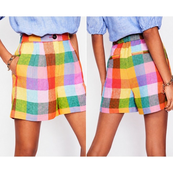 Boden Pants - Boden Red Gingham Dulwich 100% Linen Shorts Size 4 Colorful Preppy Summer